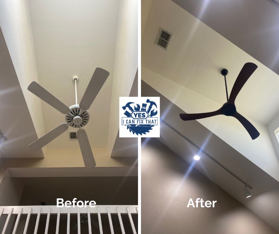 Before and after: Ceiling fan replaced on a vaulted ceiling