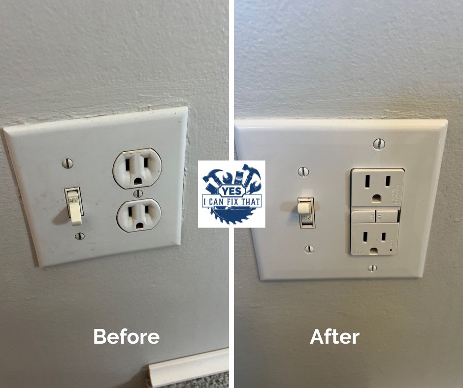 Before and after: Outlet upgraded to GFCI with a new cover plate