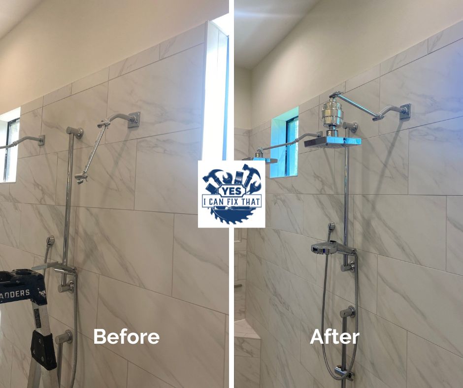 Before and after: Rain shower head and handheld shower installed
