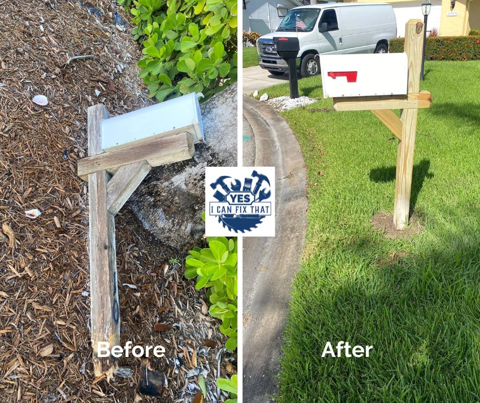 Before and after: Broken mailbox and post replaced