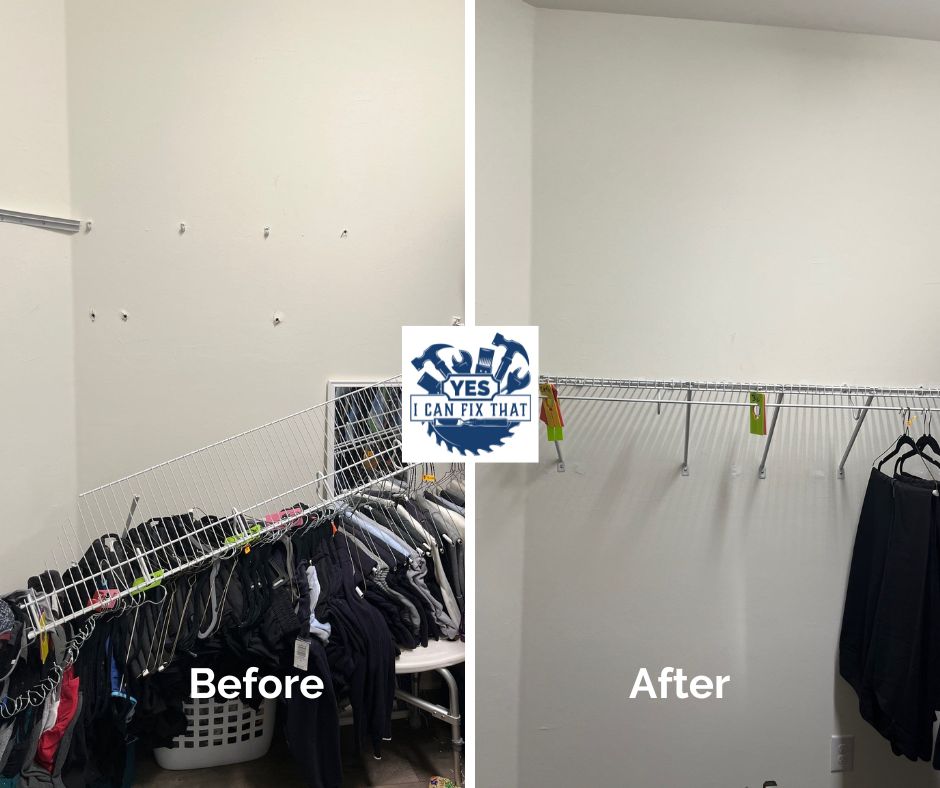 Before and after: Collapsed closet shelving remounted
