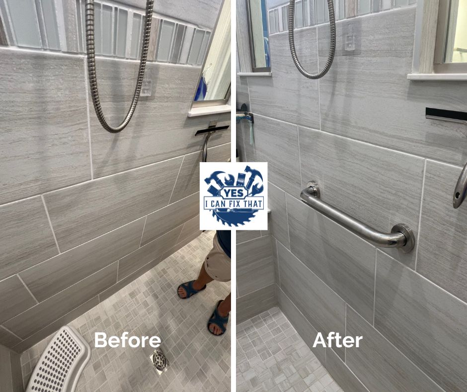 Before and after: Shower grab bar installed