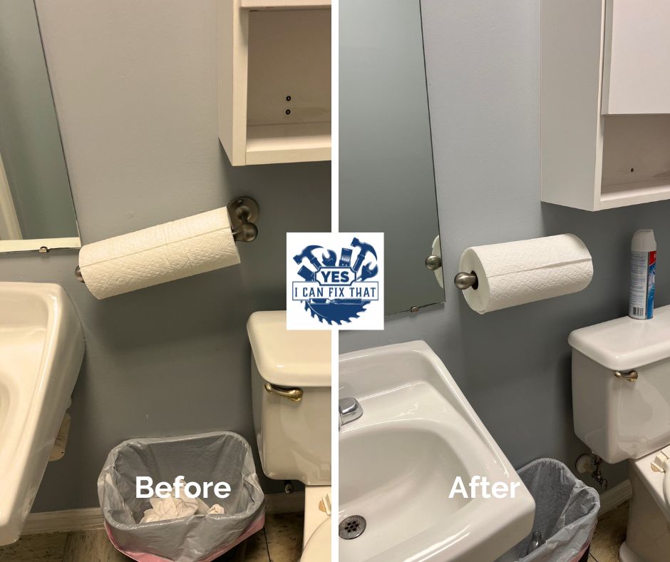 Before and after: Paper towel holder rehung level