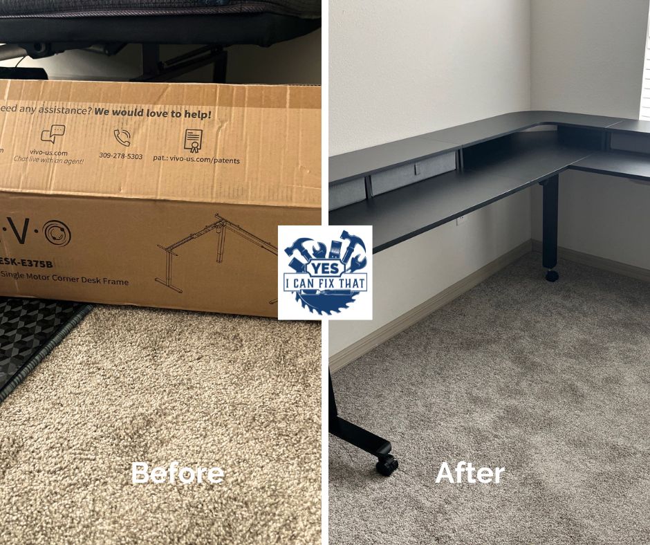 Before and after: Corner standing desk assembled